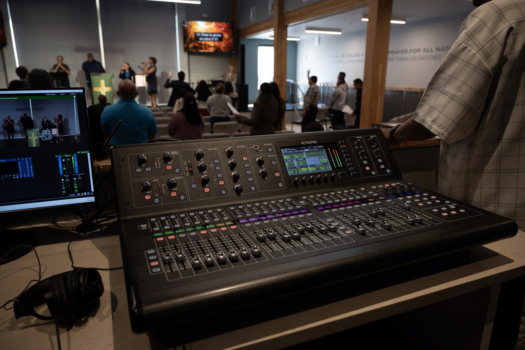 Digital mixing console at front of house