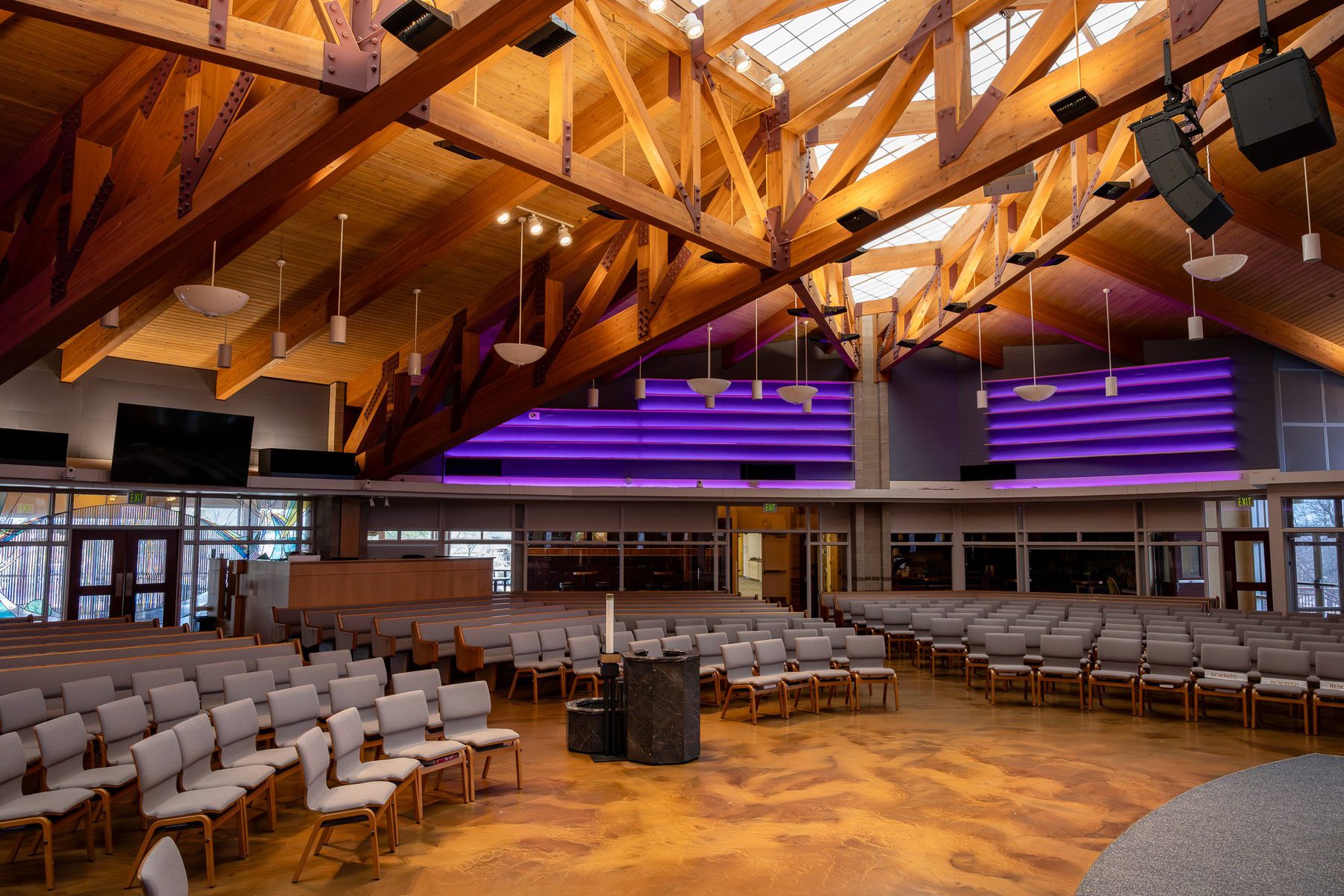 MediaVine technician dialing in stage lighting and audio