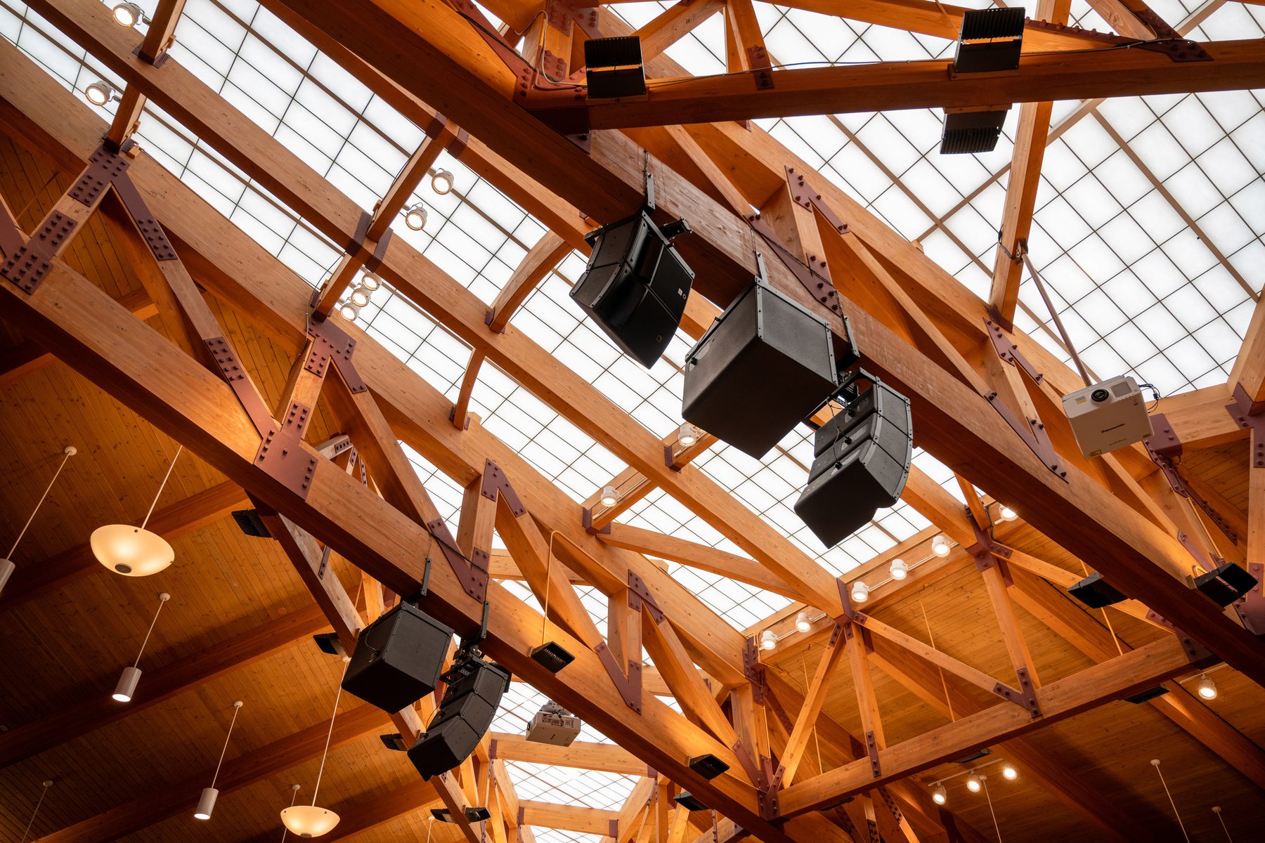 Church sanctuary with installed audio and lighting system