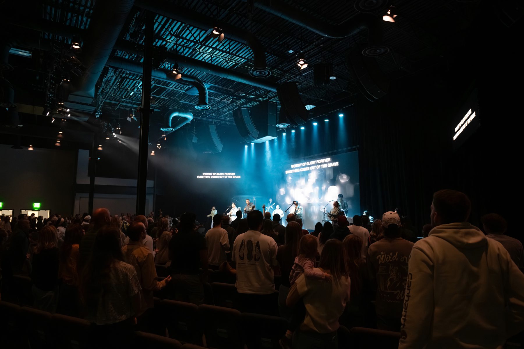 Performance venue audio and lighting setup